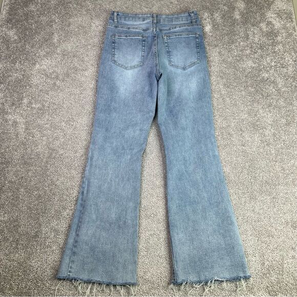 Oat New York Jeans Women’s 6 Flare High Rise Light Wash Fray Hem Denim Stretch - Picture 3 of 12